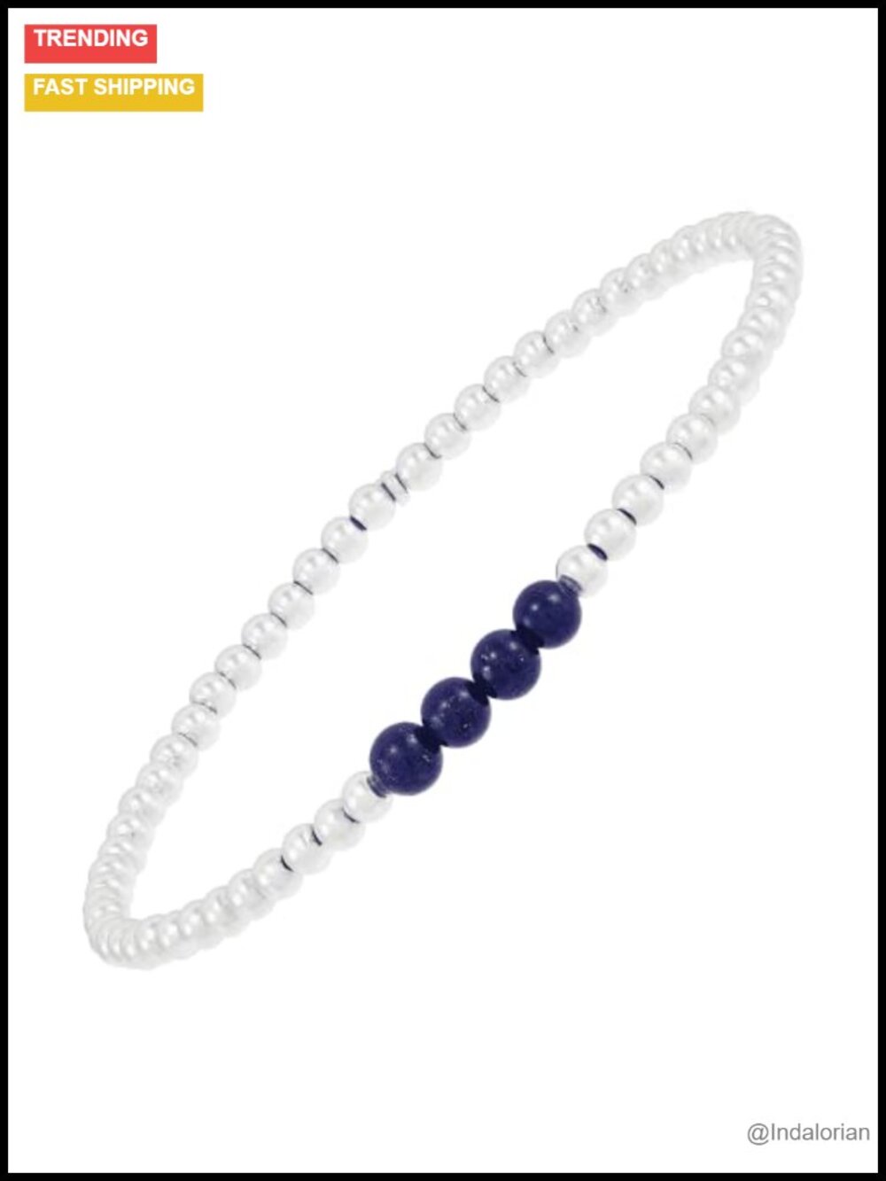 Sterling Silver Lapis Lazuli Beaded Stretch Bracelet 6.75 Inch